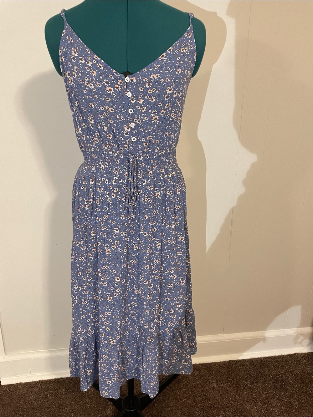 Lulu's Blue Floral Button-Front Midi Dress